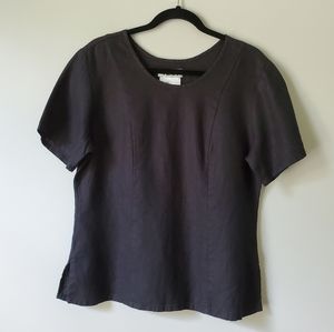 FLAX | Black Short Sleeve Linen Top | S